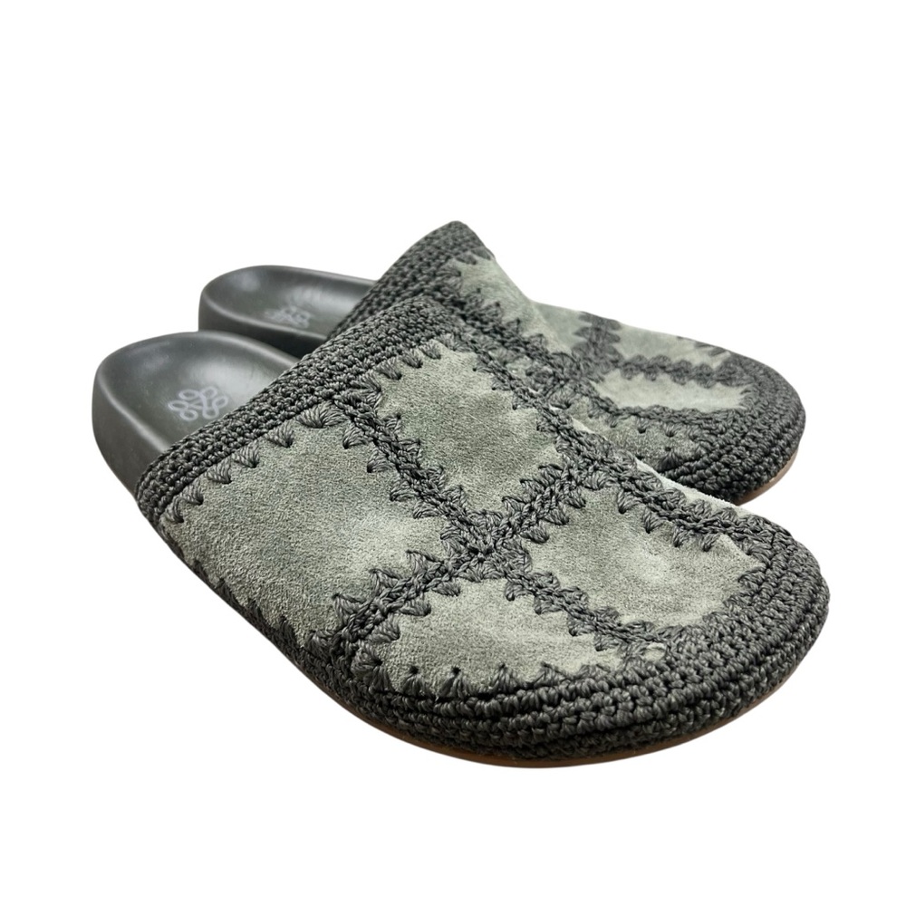 The Sak Bolinas suede patchwork Dark Green Crocheted top‎ clogs SZ 9